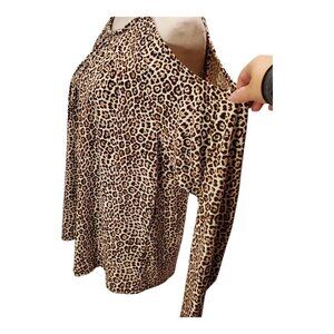 MICHAEL Michael KORS SZ XL Leopard Print Cold Shoulder Gold Straps & Chain Top